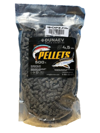 Прикормка "DUNAEV TROUT-PELLETS" 0.5кг, 4.5мм ЧЕРНАЯ