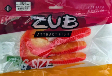 Приманка ZUB-HIBINA 140мм(5,5")-3шт, (цвет 023) розовый верх - желтый низ