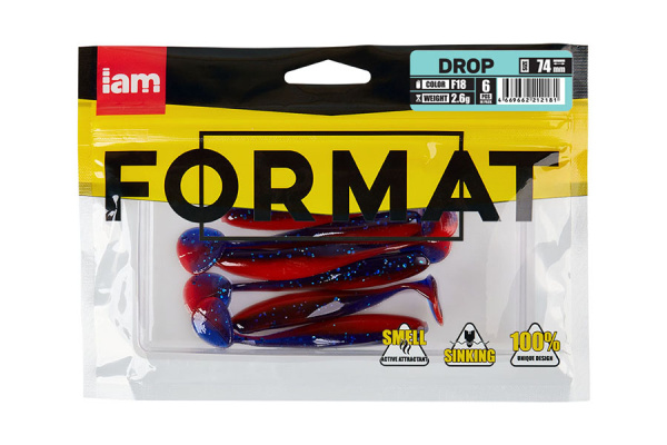 Силиконовая приманка FORMAT DROP  74mm (6шт.) цвет F18 Силиконовая приманка FORMAT DROP  74mm (6шт.) цвет F18