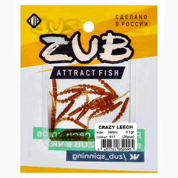 Приманка ZUB-CRAZY LEECH 30мм(1,2")-20шт, (цвет 911) машинное масло с блестками