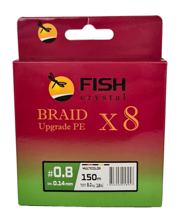 Плетёный шнур из 8-ми нитей, FISH CRYSTAL 5-ти цветный, 0.14мм, 150м, 8 кг
