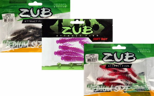 Приманка ZUB-LARVA  60мм(2,4")-7шт, (цвет 505) зеленый с блестками