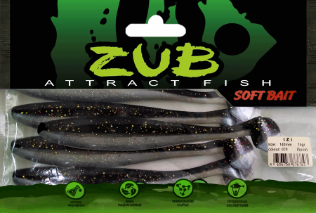 Приманка ZUB-IZI 140мм(5,5")-5шт, (цвет 030) черный верх - натурал низ