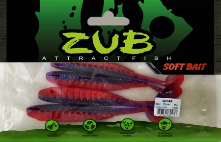 Приманка ZUB-BLEAK 150мм(5,9")-4шт, (цвет 021) фиолетовый верх -красный низ