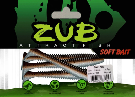 Приманка ZUB-SWING  99мм(4")-4шт, (цвет 031) карамель верх-натурал низ