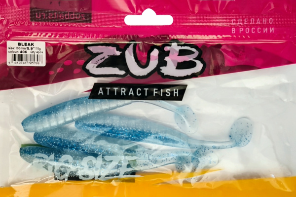 Приманка ZUB-BLEAK 150мм(5,9")-4шт, (Цвет 406) голубой верх - перламутр низ