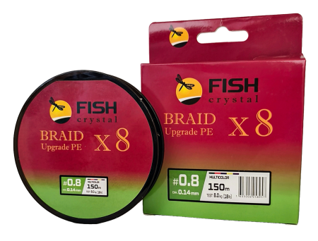 Плетёный шнур из 8-ми нитей, FISH CRYSTAL 5-ти цветный, 0.14мм, 150м, 8 кг