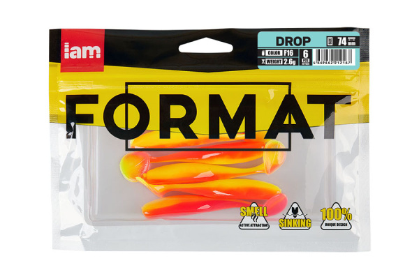 Силиконовая приманка FORMAT DROP  74mm (6шт.) цвет F16n Силиконовая приманка FORMAT DROP  74mm (6шт.) цвет F16n