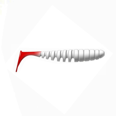 Приманка ZUB-SHAD  75мм(3")-6шт, (цвет 010) белое тело - красный хвост Приманка ZUB-SHAD  75мм(3")-6шт, (цвет 010) белое тело - красный хвост