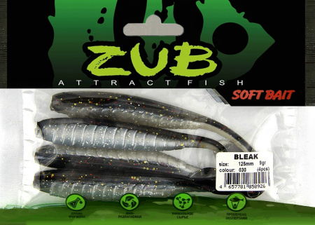 Приманка ZUB-BLEAK 125мм(4,8")-5шт, (цвет 030) черный верх-натурал низ