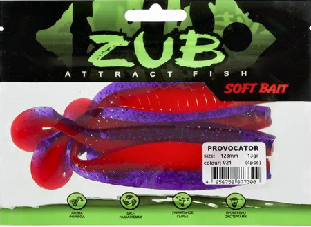 Приманка ZUB-PROVOCATOR 123мм(4,8")-4шт, (цвет 021) фиолетовый верх -красный низ