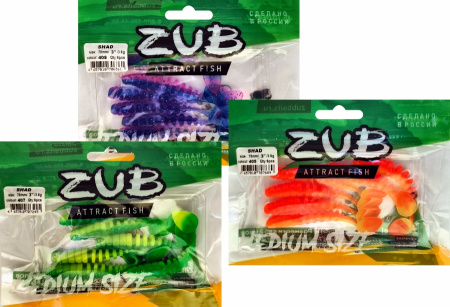 Приманка ZUB-SHAD  75мм(3")-6шт, (цвет 034) черный верх - оранжевый низ