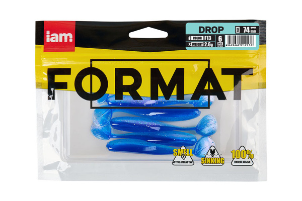Силиконовая приманка FORMAT DROP  74mm (6шт.) цвет F13 Силиконовая приманка FORMAT DROP  74mm (6шт.) цвет F13