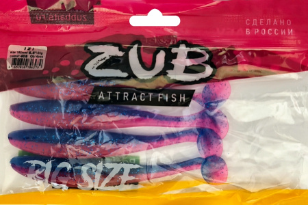 Приманка ZUB-IZI 165мм(6,5")-4шт, (Цвет 408) синий верх - розовый низ