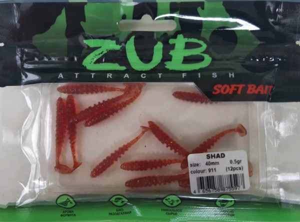 Приманка ZUB-SHAD  40мм(1,5")-12шт, (цвет 911) машинное масло с блестками