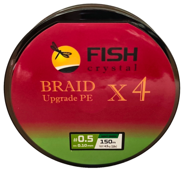 Плетёный шнур из 4-х нитей, FISH CRYSTAL зелёный, 0.10мм, 150м, 4,5кг