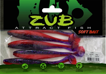 Приманка ZUB-IZI 140мм(5,5")-5шт, (цвет 021) фиолетовый верх -красный низ