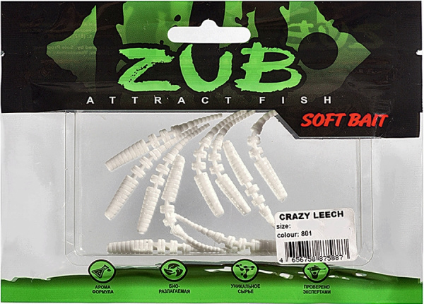 Приманка ZUB-CRAZY LEECH 50мм(2")-10шт, (цвет 801) белый Приманка ZUB-CRAZY LEECH 50мм(2")-10шт, (цвет 801) белый