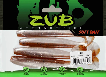 Приманка ZUB-IZI 125мм(4,8")-5шт, (цвет 031) карамель верх - натурал низ