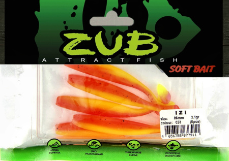 Приманка ZUB-IZI  86мм(3,4")-5шт, (цвет 023) розовый верх - желтый низ