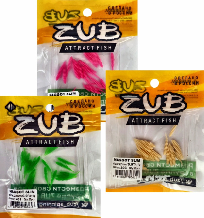 Приманка ZUB-MAGGOT SLIM 22мм(0,9")-20шт, (цвет 130) маджента с блестками