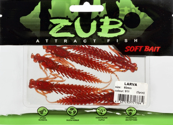 Приманка ZUB-LARVA  80мм(3,2")-5шт, (цвет 911) машинное масло с блестками