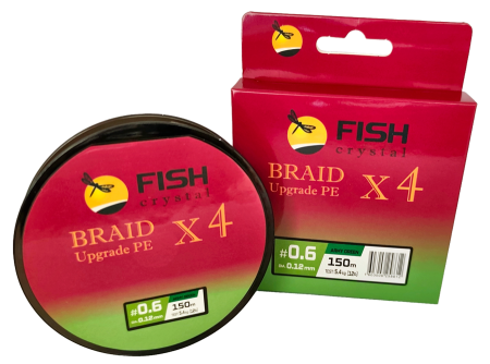 Плетёный шнур из 4-х нитей, FISH CRYSTAL зелёный, 0.12мм, 150м, 5,4кг