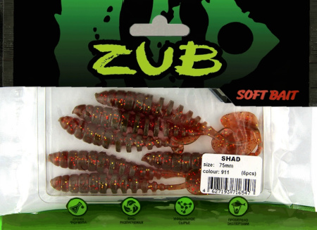 Приманка ZUB-SHAD  75мм(3")-6шт, (цвет 911) машинное масло с блестками Приманка ZUB-SHAD  75мм(3")-6шт, (цвет 911) машинное масло с блестками