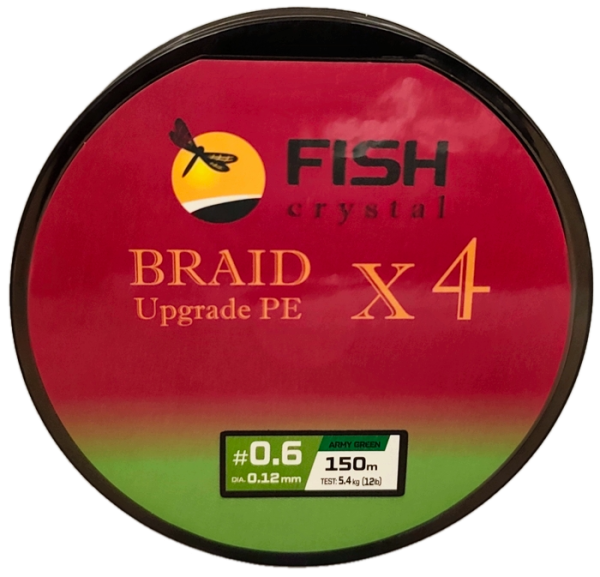 Плетёный шнур из 4-х нитей, FISH CRYSTAL зелёный, 0.12мм, 150м, 5,4кг