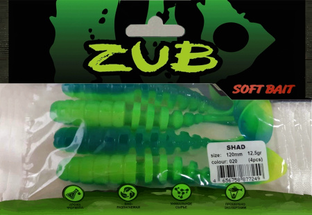 Приманка ZUB-SHAD 120мм-4шт, (цвет 020) желто-синий