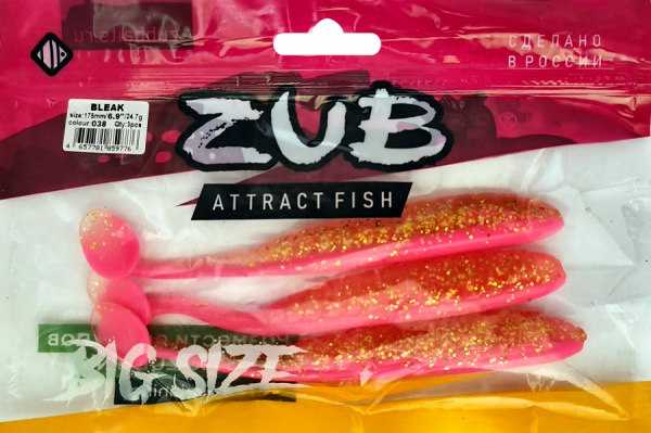Приманка ZUB-BLEAK 175мм(6.9")-3шт, (цвет 038) розовый верх-натурал низ
