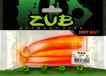 Приманка ZUB-BLEAK 100мм(4")-4шт, (цвет 023) розовый верх - желтый низ