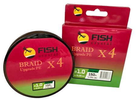 Плетёный шнур из 4-х нитей, FISH CRYSTAL зелёный, 0.16мм, 150м, 8кг