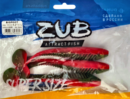 Приманка ZUB-BIGFOOT 133мм(5,2")-3шт, (цвет 035) красный верх-зеленый низ