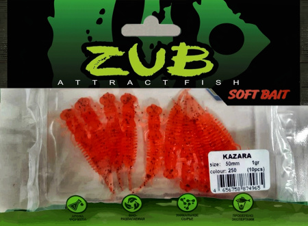 Приманка ZUB-KAZARA 50мм(2")-10шт, (цвет 250) морковный с блестками