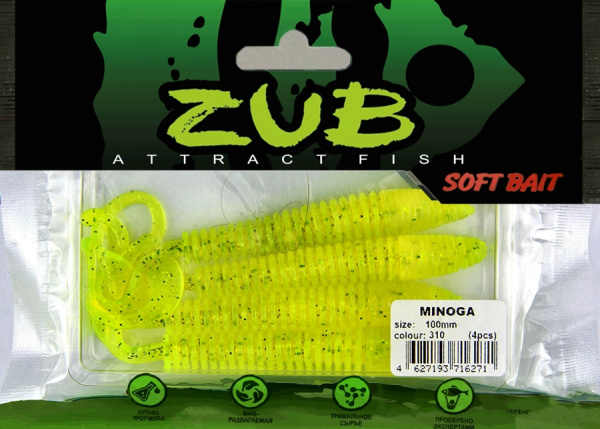 Приманка ZUB-MINOGA 100мм(4")-4шт, (цвет 310) желтый с блестками Приманка ZUB-MINOGA 100мм(4")-4шт, (цвет 310) желтый с блестками