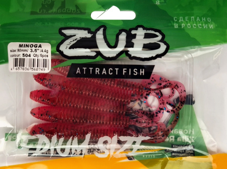 Приманка ZUB-MINOGA  90мм(3,5")-5шт, (цвет 504) красный с блестками