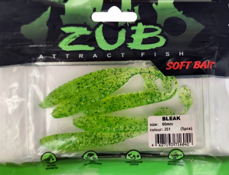Приманка ZUB-BLEAK  90мм(3,5")-5шт, (цвет 351) шартрез с блестками