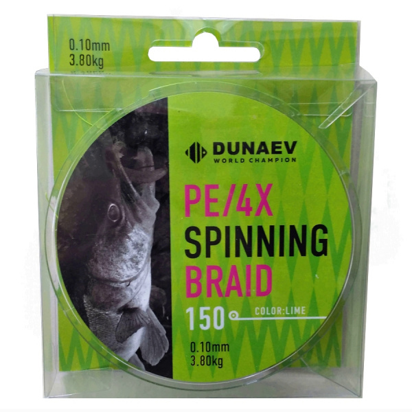 Шнур DUNAEV SPINNING BRAID PE X4 150м 0,10мм ярко зеленый