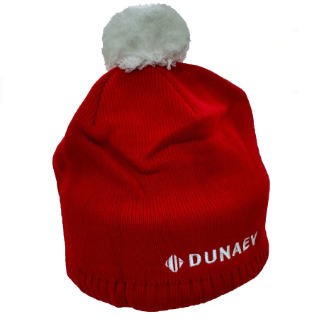 Шапка красная с помпоном "DUNAEV", флисовая подкладка Шапка красная с помпоном "DUNAEV", флисовая подкладка