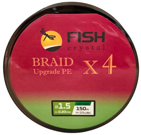 Плетёный шнур из 4-х нитей, FISH CRYSTAL зелёный, 0.20мм, 150м, 11,5кг