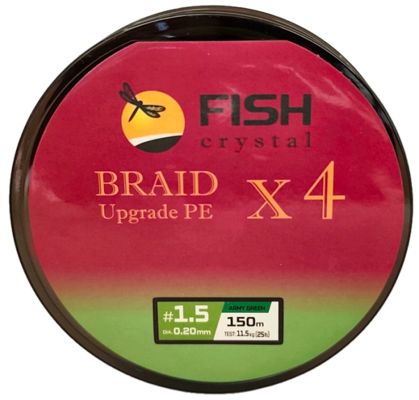 Плетёный шнур из 4-х нитей, FISH CRYSTAL зелёный, 0.20мм, 150м, 11,5кг