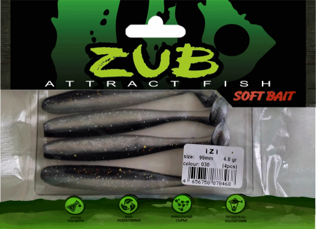 Приманка ZUB-IZI  99мм(4")-4шт, (цвет 030) черный верх - натурал низ