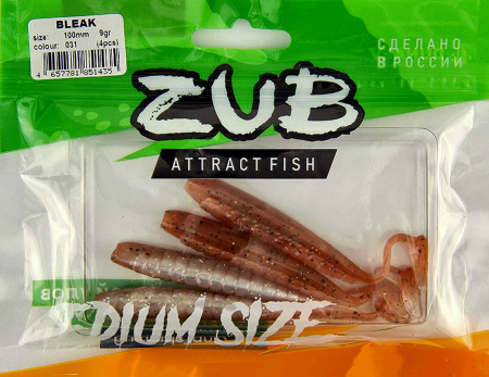 Приманка ZUB-BLEAK 100мм(4")-4шт, (цвет 031) карамель верх - натурал низ