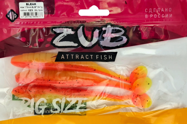 Приманка ZUB-BLEAK 175мм(6.9")-3шт, (цвет 023) розовый верх - желтый низ
