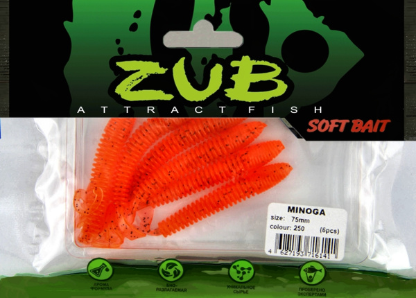 Приманка ZUB-MINOGA  75мм(3")-6шт, (цвет 250) морковный с блестками Приманка ZUB-MINOGA  75мм(3")-6шт, (цвет 250) морковный с блестками