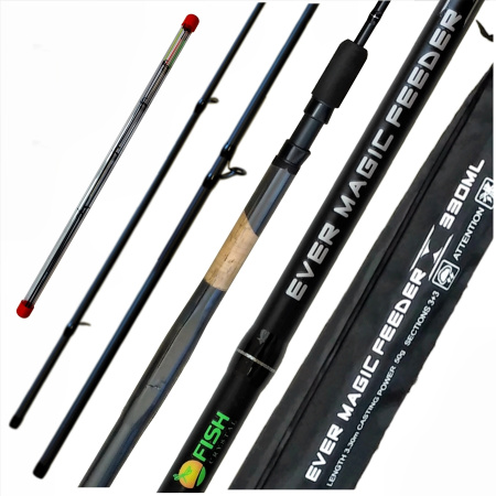Удилище фидерное "EVER MAGIC FEEDER" FISH CRYSTAL , тест до 50 г, 3.30 м, 3+3 tips