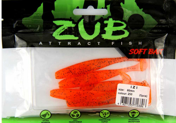 Приманка ZUB-IZI  86мм(3,4")-5шт, (цвет 250) морковный с блестками Приманка ZUB-IZI  86мм(3,4")-5шт, (цвет 250) морковный с блестками