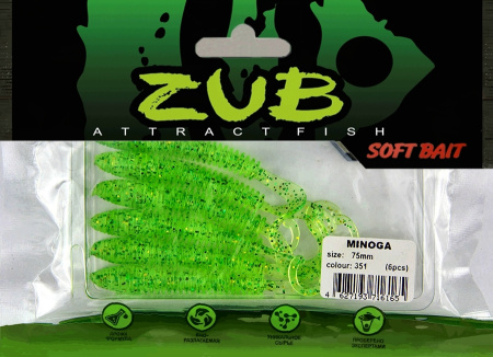 Приманка ZUB-MINOGA  75мм(3")-6шт, (цвет 351) шартрез с блестками