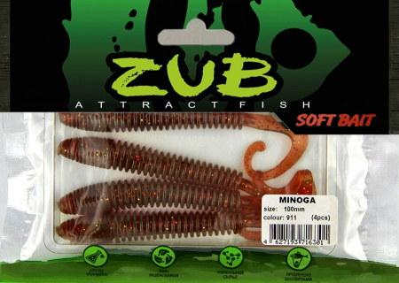 Приманка ZUB-MINOGA 100мм(4")-4шт, (цвет 911) машинное масло с блестками